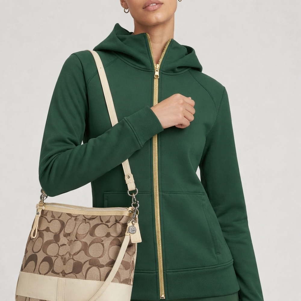 Coach Brown and Cream Signature Shoulder/Crossbody Bag